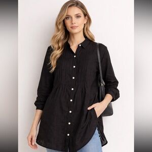 Black Silk Long Sleeve Blouse with Relaxed Fit